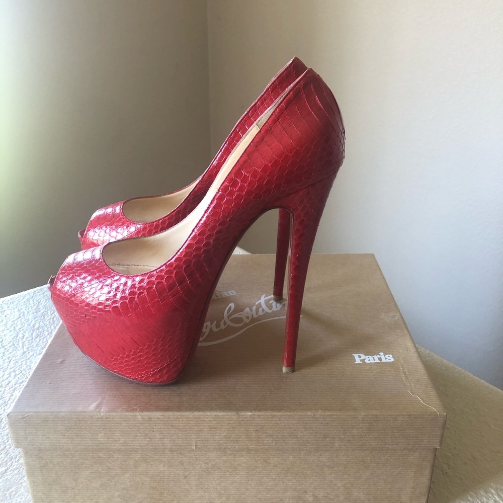Christian Louboutin Platform Python Peep Toe Heel - image 2